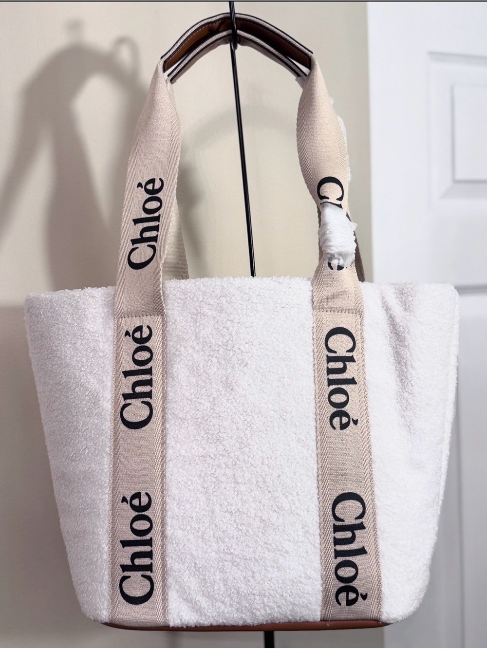 Source Unknown Cream Terry Tote with Beige Branded Straps